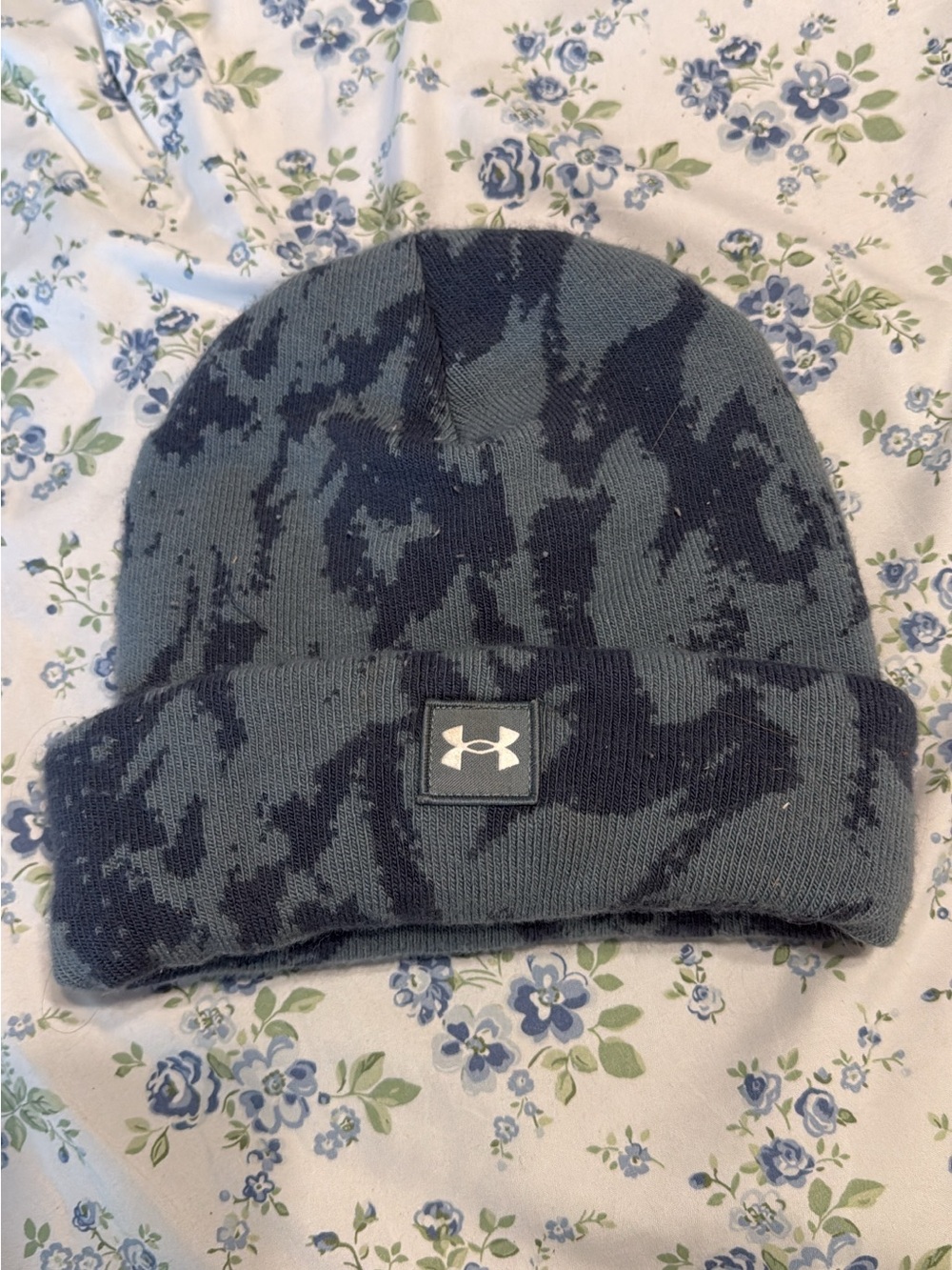 Under Armour Black and Charcoal Camo Fold-Over Beanie